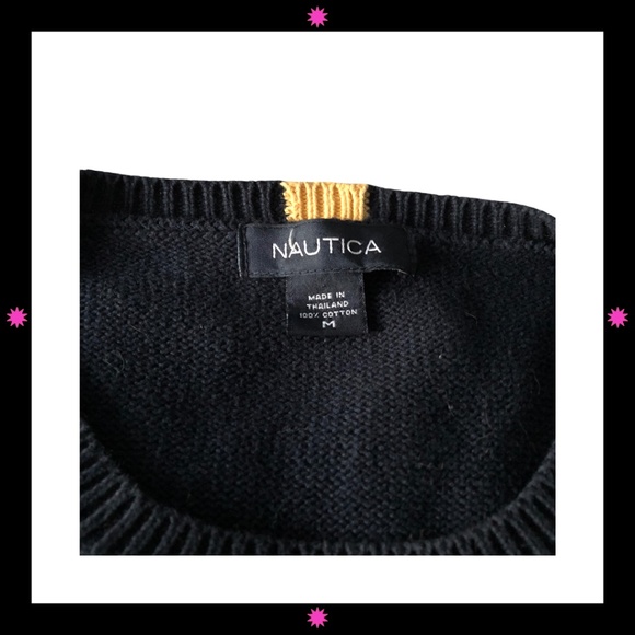 MEN'S NAVY BLUE SWEATER WITH WHITE STRIPE BY NAUTICA MEDIUM - Picture 4 of 8